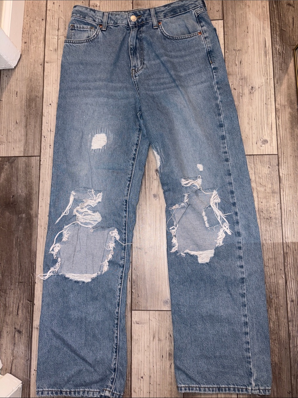 Forever 21 Distressed High-Waist Blue Jeans